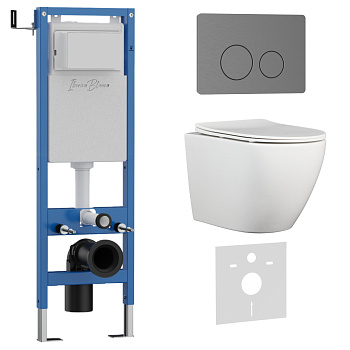 Комплект 3в1 IBERICA BLANCA инсталляция SILENCIO MINI, унитаз BILBAO ALTO белый, кнопка смыва INOX-О вороненая сталь (IB.001M.BLA.234.8180)