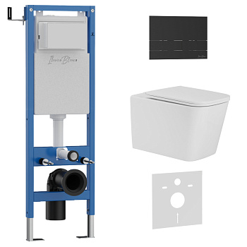 Комплект 3в1 IBERICA BLANCA инсталляция SILENCIO MINI, унитаз TOLEDO ALTO белый, кнопка смыва INOX-S черный матовый (IB.001M.TLA.234.1604)