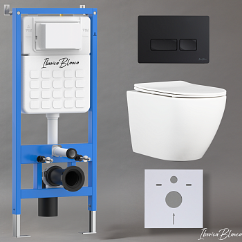 Комплект 3в1 IBERICA BLANCA инсталляция SILENCIO, унитаз BILBAO ALTO белый, кнопка смыва ESTI-R черный матовый (IB001.BLA.234.212)