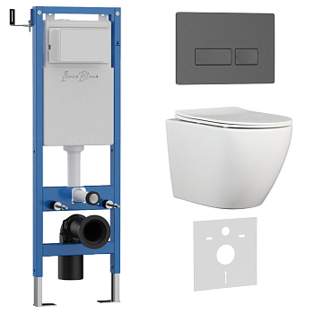 Комплект 3в1 IBERICA BLANCA инсталляция SILENCIO MINI, унитаз BILBAO ALTO белый, кнопка смыва ESTI-R серый матовый (IB.001M.BLA.234.218)