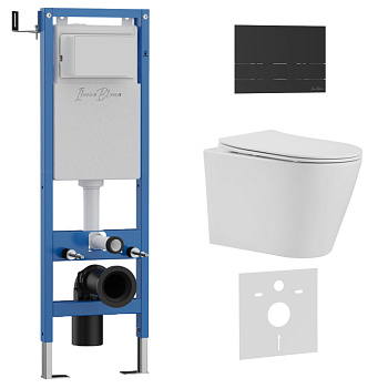 Комплект 3в1 IBERICA BLANCA инсталляция SILENCIO MINI, унитаз BURGOS ALTO белый, кнопка смыва INOX-S черный матовый (IB.001M.BRA.234.1604)