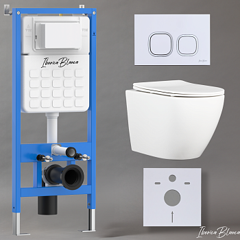 Комплект 3в1 IBERICA BLANCA инсталляция SILENCIO, унитаз BILBAO ALTO белый, кнопка смыва ESTI-Q белый глянцевый (IB001.BLA.234.831)