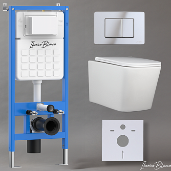 Комплект 3в1 IBERICA BLANCA инсталляция SILENCIO, унитаз TOLEDO ALTO белый, кнопка смыва INOX-C хром глянцевый (IB001.TLA.234.1131)