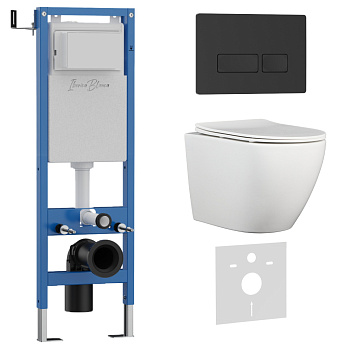 Комплект 3в1 IBERICA BLANCA инсталляция SILENCIO MINI, унитаз BILBAO ALTO белый, кнопка смыва ESTI-R черный матовый (IB.001M.BLA.234.212)