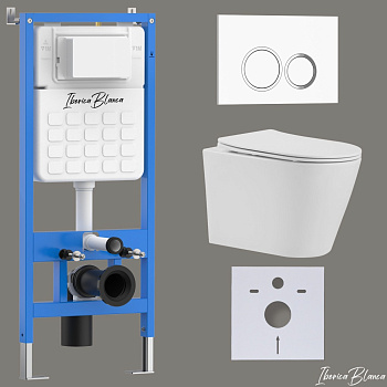 Комплект 3в1 IBERICA BLANCA инсталляция SILENCIO, унитаз BURGOS ALTO белый, кнопка смыва ESTI-O белый глянцевый (IB001.BRA.234.821)