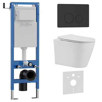 Комплект 3в1 IBERICA BLANCA инсталляция SILENCIO MINI, унитаз BURGOS ALTO белый, кнопка смыва INOX-O черный матовый (IB.001M.BRA.234.812)