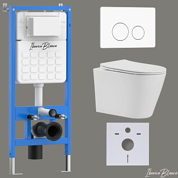 Комплект 3в1 IBERICA BLANCA инсталляция SILENCIO, унитаз BURGOS ALTO белый, кнопка смыва INOX-O белый матовый (IB001.BRA.234.811)
