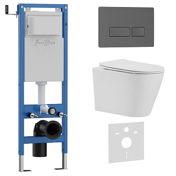 Комплект 3в1 IBERICA BLANCA инсталляция SILENCIO MINI, унитаз BURGOS ALTO белый, кнопка смыва ESTI-R серый матовый (IB.001M.BRA.234.218)