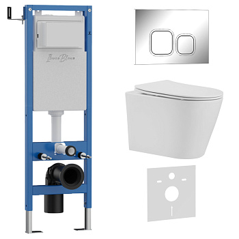 Комплект 3в1 IBERICA BLANCA инсталляция SILENCIO MINI, унитаз BURGOS ALTO белый, кнопка смыва ESTI-Q хром глянцевый (IB.001M.BRA.234.833)