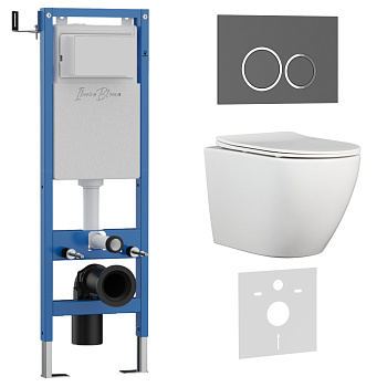 Комплект 3в1 IBERICA BLANCA инсталляция SILENCIO MINI, унитаз BILBAO ALTO белый, кнопка смыва ESTI-O серый матовый (IB.001M.BLA.234.827)