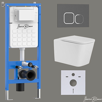 Комплект 3в1 IBERICA BLANCA инсталляция SILENCIO, унитаз TOLEDO ALTO белый, кнопка смыва ESTI-Q серый матовый (IB001.TLA.234.837)