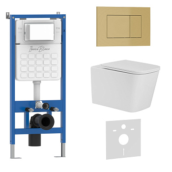 Комплект 3в1 IBERICA BLANCA инсталляция SILENCIO, унитаз TOLEDO ALTO белый, кнопка смыва ESTI-S золото матовое (IB001.TLA.234.854)