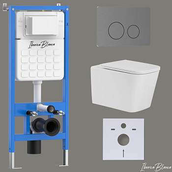 Комплект 3в1 IBERICA BLANCA инсталляция SILENCIO, унитаз TOLEDO ALTO белый, кнопка смыва INOX-О вороненая сталь (IB001.TLA.234.8180)